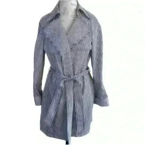 Worth Black And White Light Weight Striped Jacket With Belt Medium Like New!